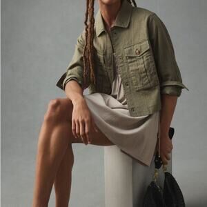 Anthropologie Dolan NWT 100% Linen Crop Utility Jacket Size XXS